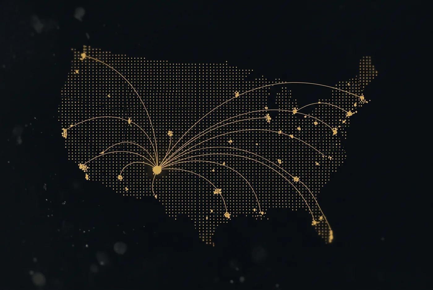 Delivery network map of the United States with routes radiating from New Mexico to all 50 states